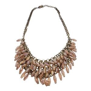 Blush Crystal Fringe Statement Necklace Gold Tone Faceted Bead Bib Moves Cha Cha